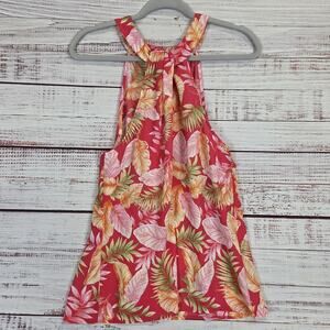 Pleione Sleeveless Top Womens Sz L Pink Leaf Print Keyhole Back Whimsy Fairycore